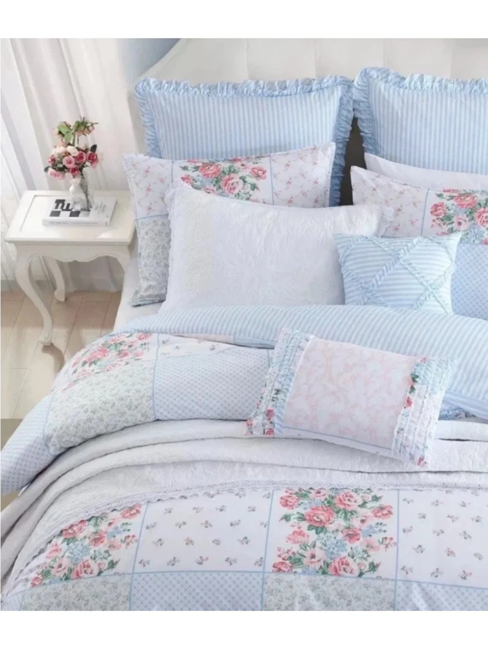 Laura Ashley Hope Patchwork Twin 5pc Pink Floral Reversible Comforter Set